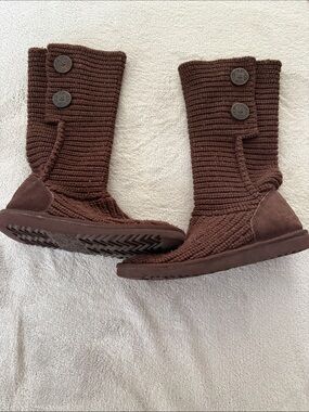 UGG Brown Knit Button Mid-Calf Boots